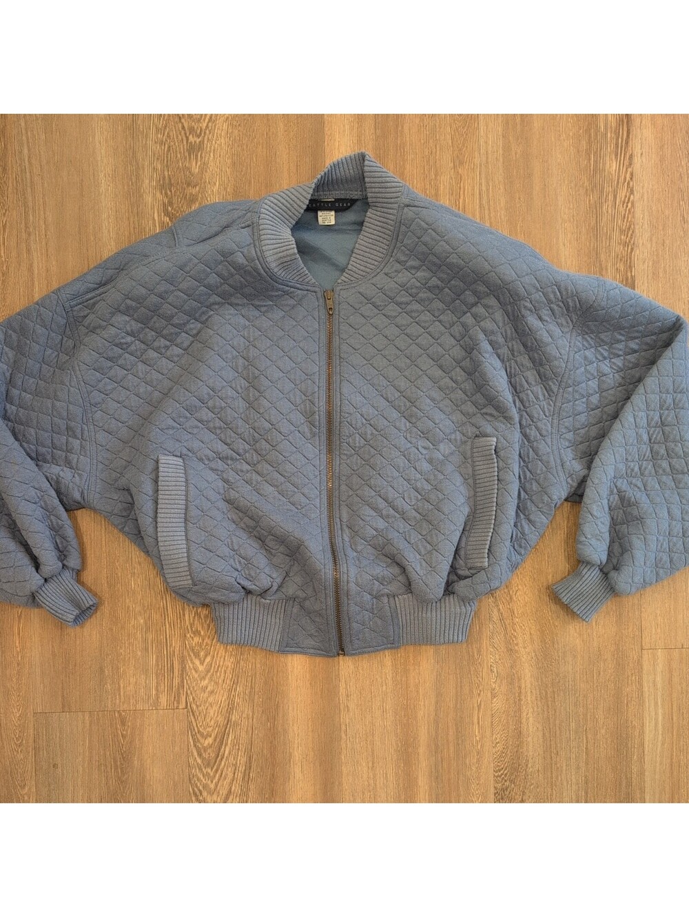 Seattle Gear Blue Quilted womens Bomber Jacket VTG cropped 90s Y2K shoulder pads